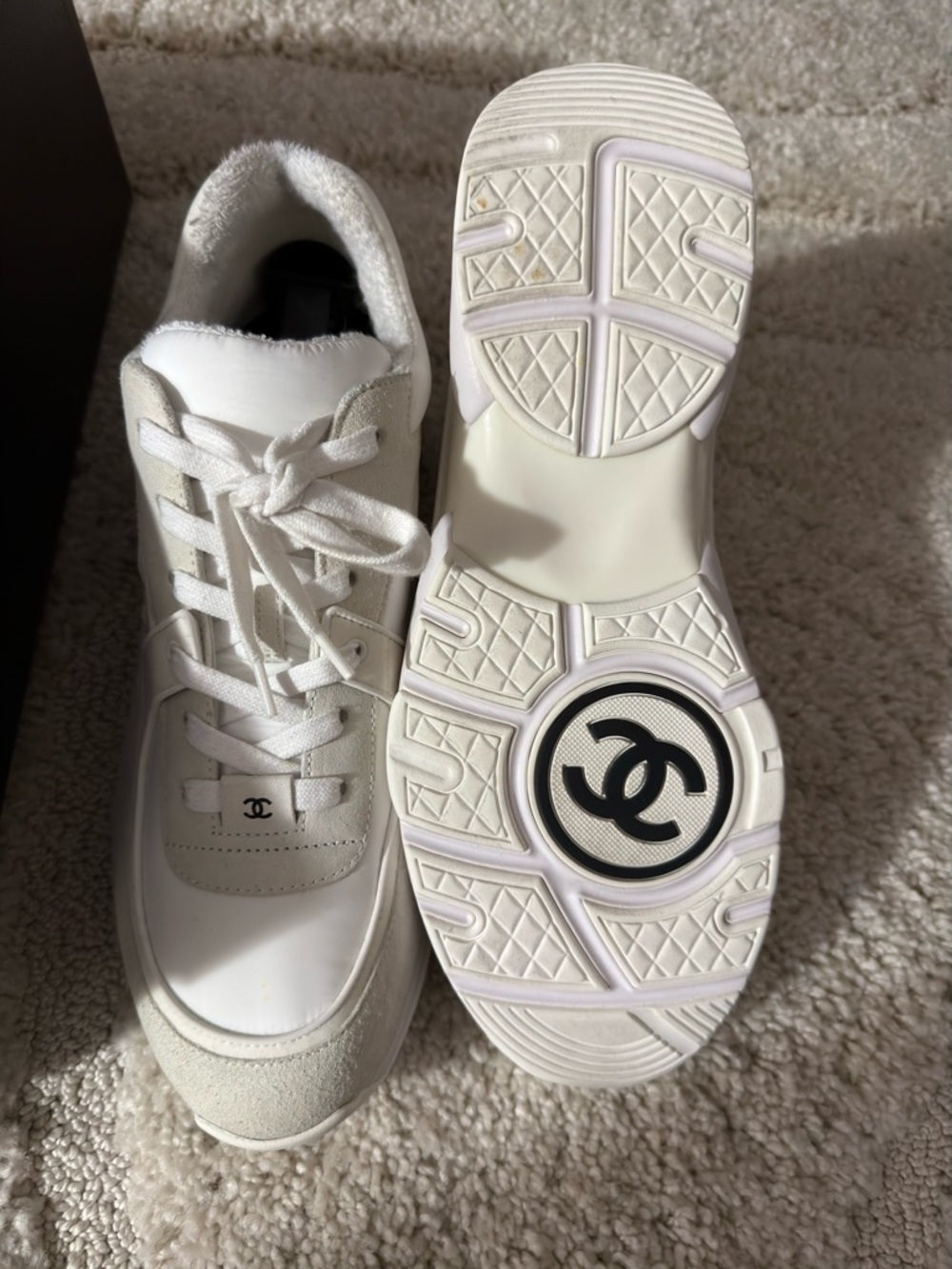 CHANEL Cream White Lace-Up Low-Top Sneakers - Picture 3 of 5